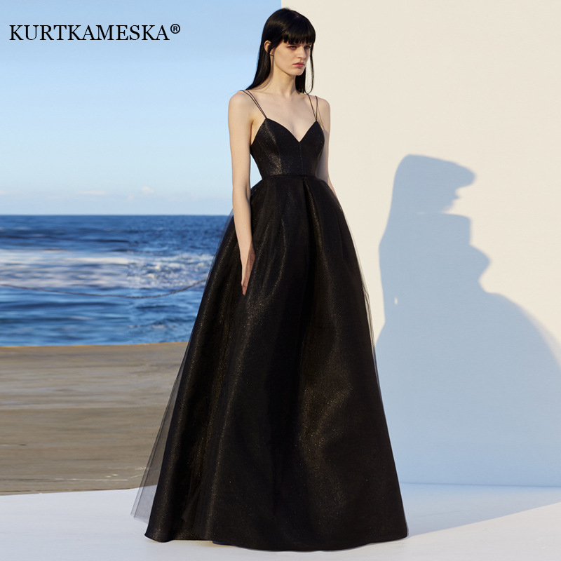 Female Formal Wear - Zarif spagetti kayışı akşam konuk balo