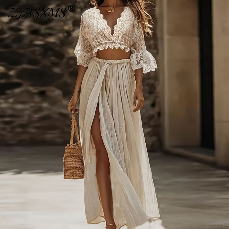 Formal Women'S Wear - Kadınlar İçin Bohem Dantel İki Parçalı