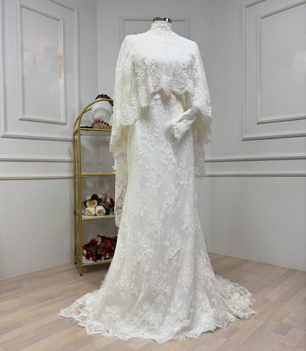 Female Formal Wear - Özelleştirilmiş Dantel Yüksek Yaka Trompet Kat