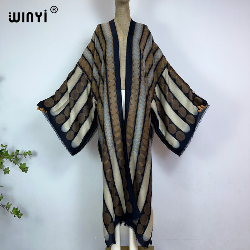 Young Women'S Formal Wear - WINYI kimono yaz geometrik baskı kaftan