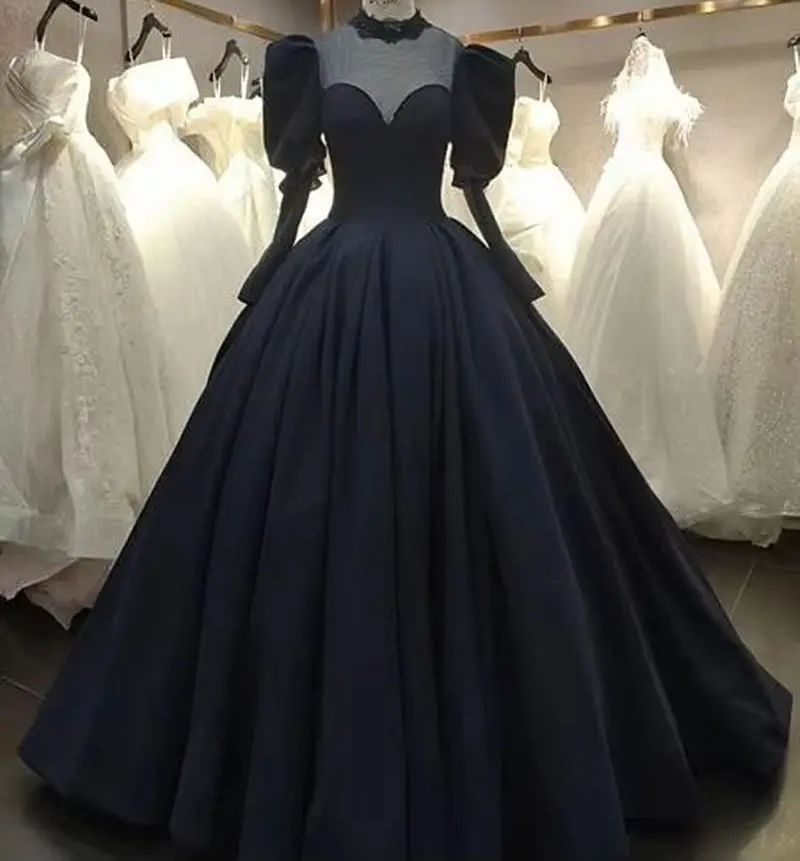 Women'S Gothic Formal Wear - Gotik Siyah Gelinlik Şeffaf Sevgiliye Boyun
