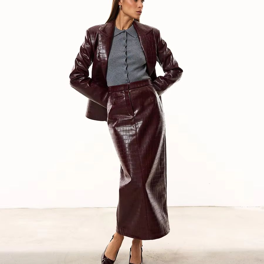 Formal Women'S Wear - IG Kadın Bordo Timsah Görünümlü Suni