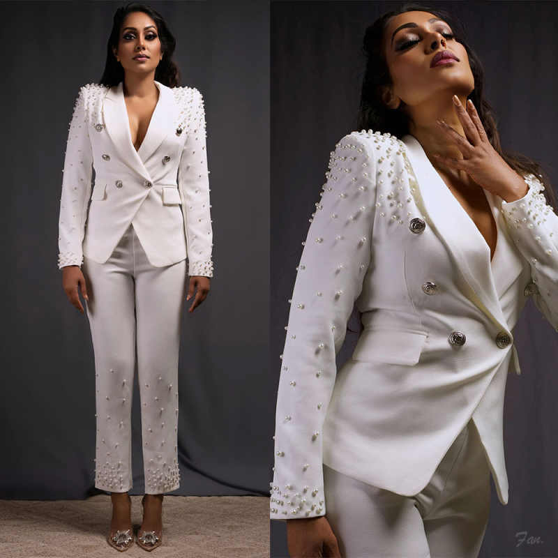 Unique Women'S Formal Wear - Benzersiz Tasarım Rhinestones Kadın Takım Elbise