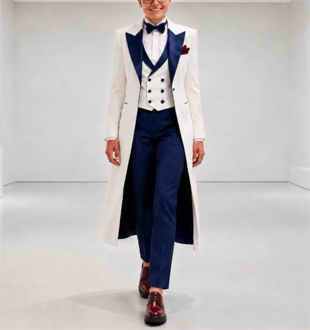 Women'S Elegant Formal Wear - Lacivert Beyaz Kadın Ceket Takımları Zarif