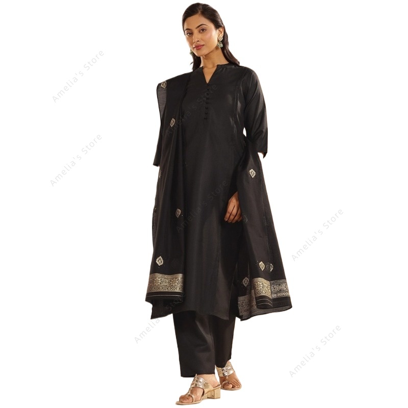 Kadın Siyah Jakarlı Kurta Pant - Women Formal Wear Ethnic incelemesi ve fiyatı
